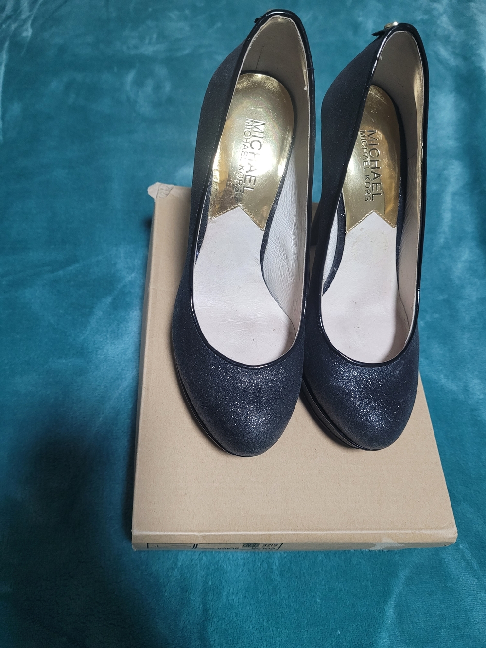 Michael Kors Black Glitter Round-Toe Heels